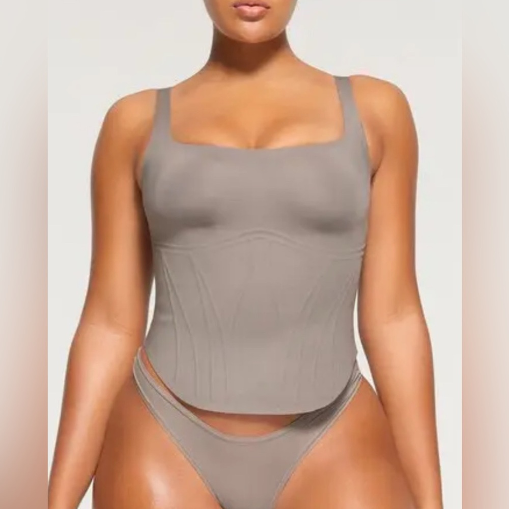 Nwt Skims By Kim K Bonded Long Corset - Color Steel Gray  3XL New Tags